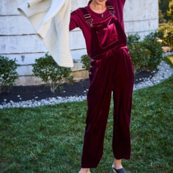 Faherty Vintage Silk Velvet Mechanic Overall Jumpsuit - Picture 1 of 11